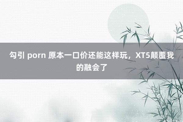 勾引 porn 原本一口价还能这样玩，XT5颠覆我的融会了