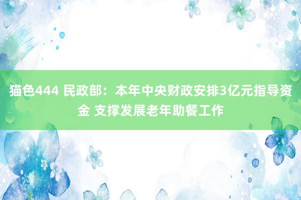 猫色444 民政部：本年中央财政安排3亿元指导资金 支撑发展老年助餐工作