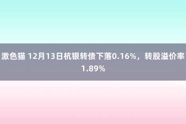 激色猫 12月13日杭银转债下落0.16%，转股溢价率1.89%